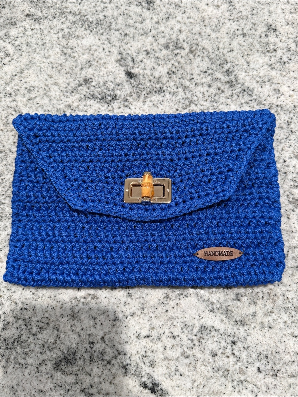 Handmade Royal Blue Crochet Clutch with Turn-Lock